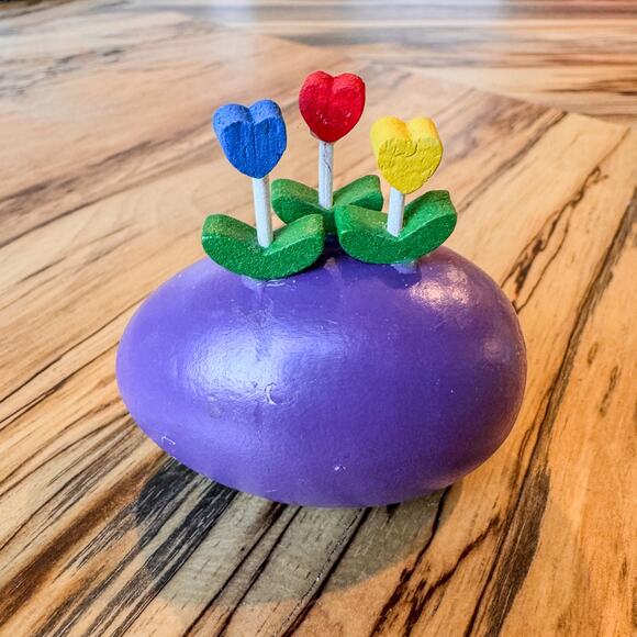 1980s Vintage Dept 56 Wooden Easter Eggs w Tulips-Set of 6-Original Box-Spring - Picture 7 of 10